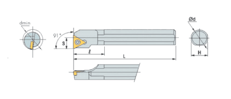 Державка токарная S32S-STFCR16 для внутреннего точения с углом в плане 91°