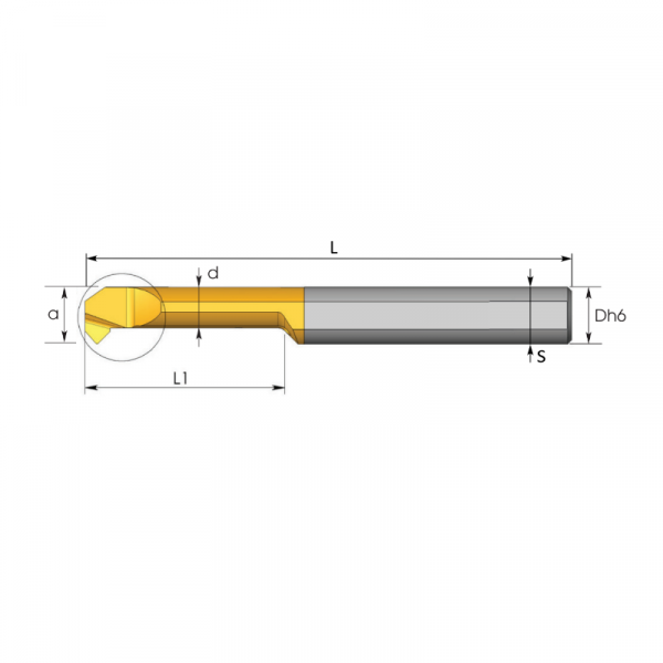 Мини-резец CD-05025015R Dh6=5 для внутреннего точения и снятия фаски под углом 45°