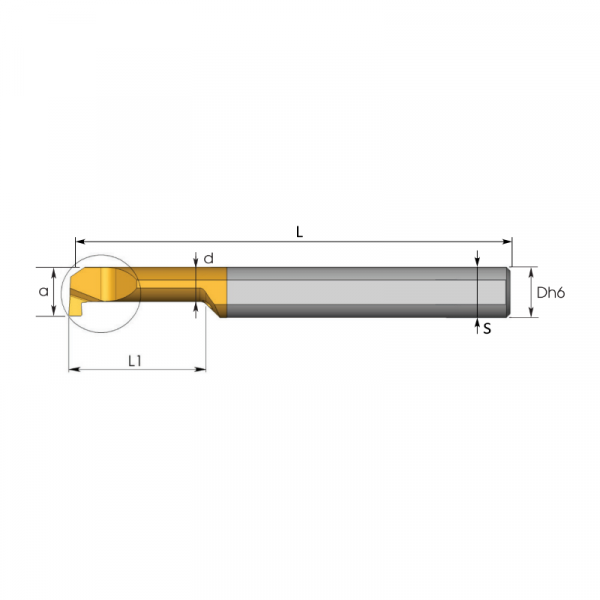 Мини-резец GC-08108030R Dh6=8 для обработки внутренних канавок и точения